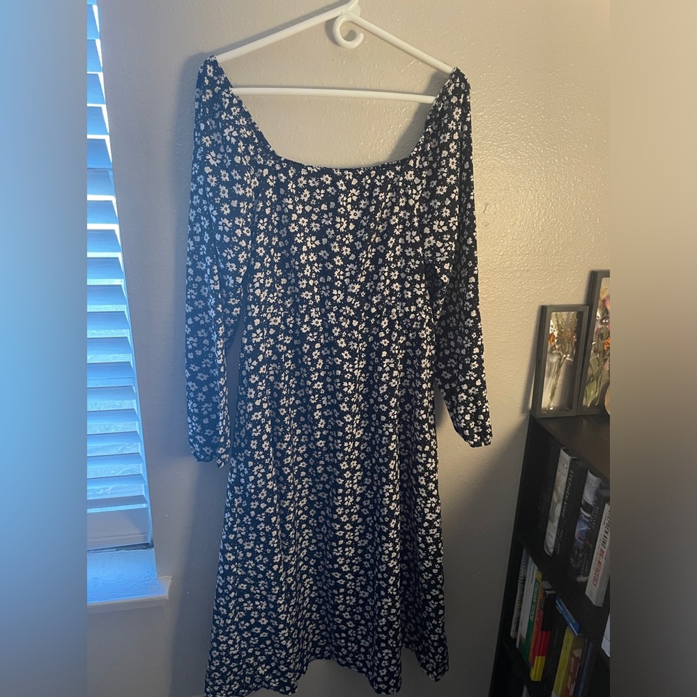 Black and white floral midi dress